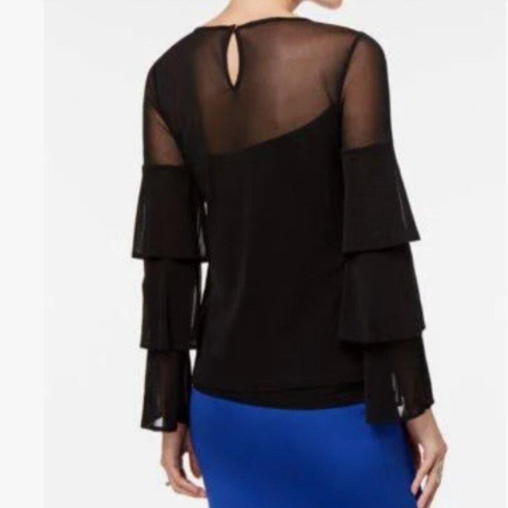 Thalia Sodi Sheer Embroidered Sequin Top w/ Attached Camisole Black Womens M NWT - Picture 4 of 14